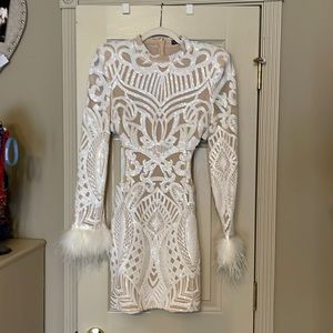 Beaded cream and white cocktail dress Medium
